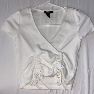 Forever 21 White V-neck Crop Top